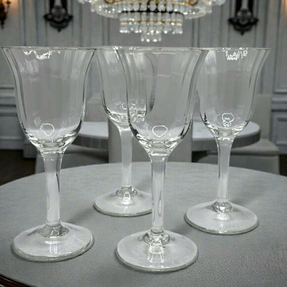4 Vintage Crystal Cordial Glasses Liqueur Elegant Ribbed Flared Fluted Barware - Picture 1 of 9